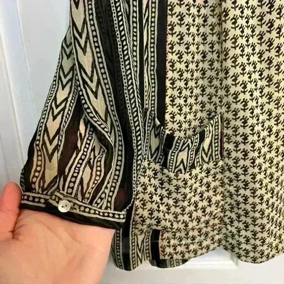 Free People Cream Black Feather in the Wind Sheer Long Sleeve Tunic Blouse S - Picture 4 of 9